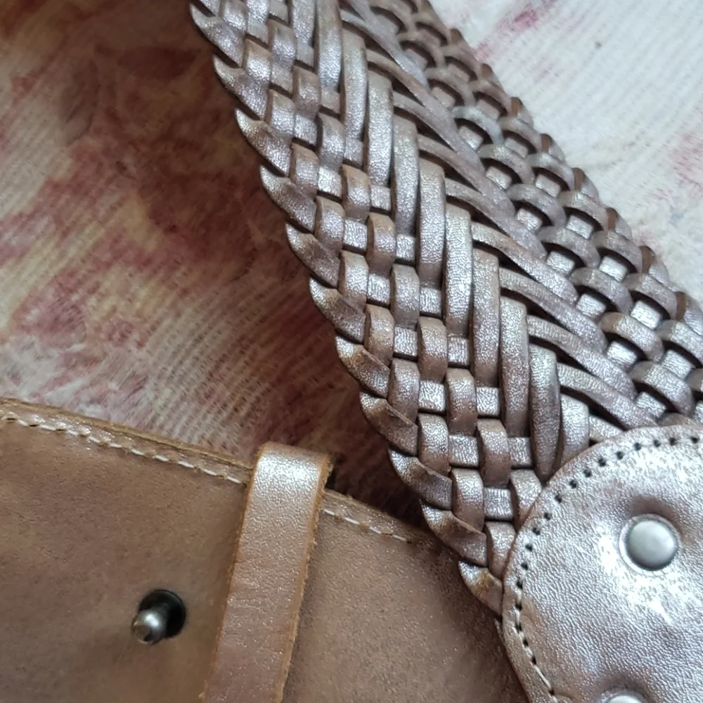 Armani Exchange brown silver breided wide belt S